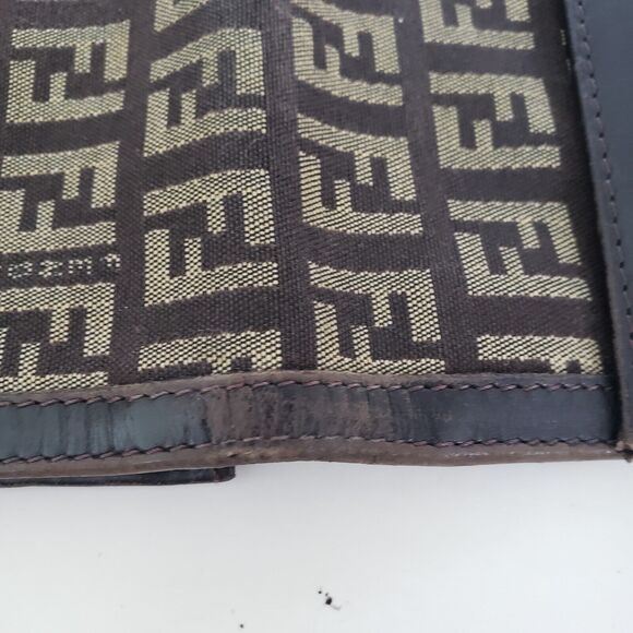 Fendi Zucca Vintage Wallet Canvas Leather Wallet Brown Purse Trifold Large Logo - Picture 8 of 13